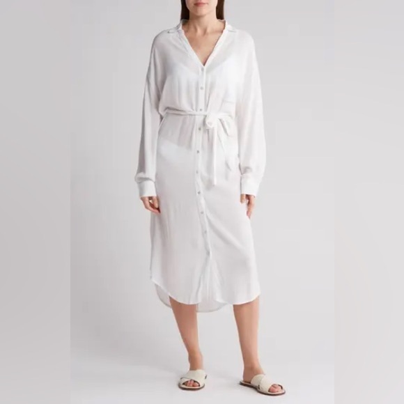 Elan Long Sleeve Shirtdress Coverup Belted White NWOT - Picture 15 of 15
